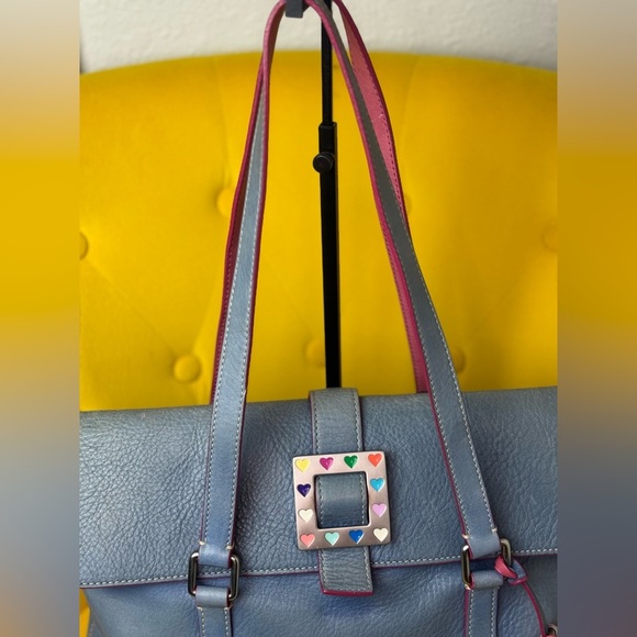 Dooney & Bourke Vintage Blue Leather Square Hearts Flap Purse Handbag Y2K - Picture 5 of 16